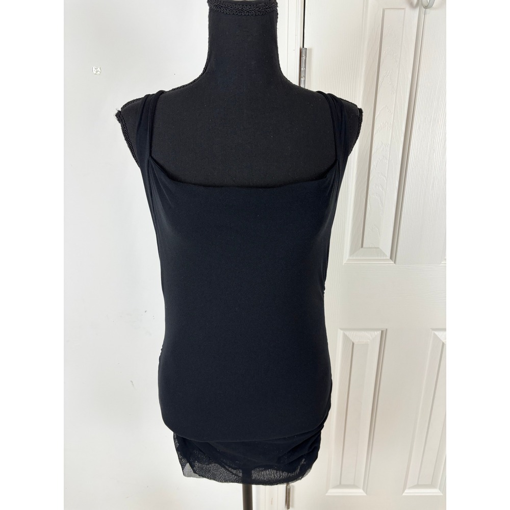 White House Black Market Black Mesh Tie Back Square Neck Tank Top Small RN111459
